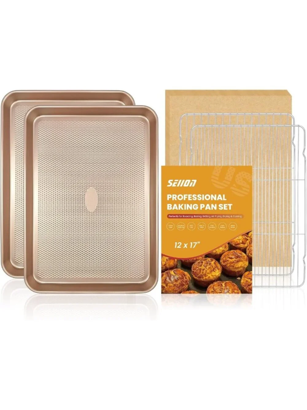 2-Pack Nonstick Baking Sheets & Racks Set with 50 Parchment Papers - Heavy Duty
